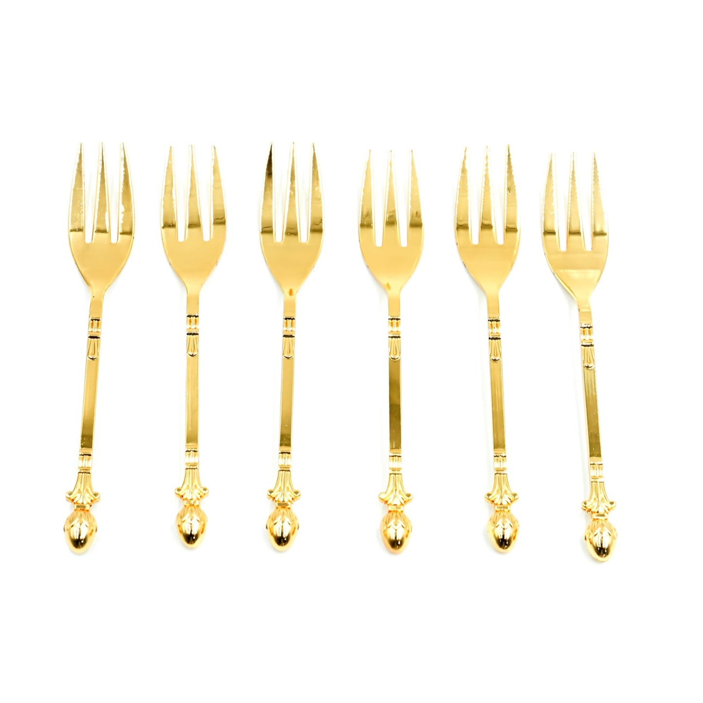 CD-7159 Stainless Steel 6-Piece Fork Set – Gold with Decorative Handle, 15cm