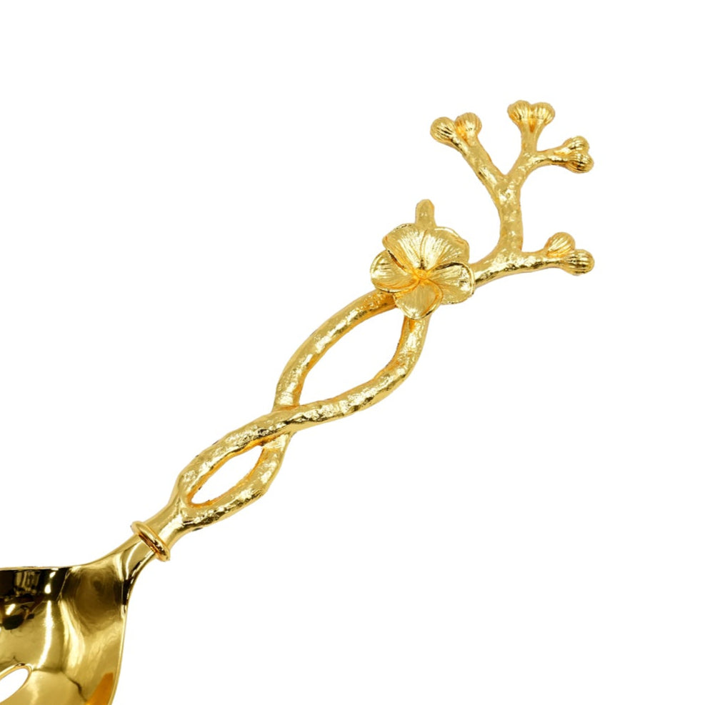 Miya Stainless Steel Salad Server Set - Gold with Decorative Handle, 27cm