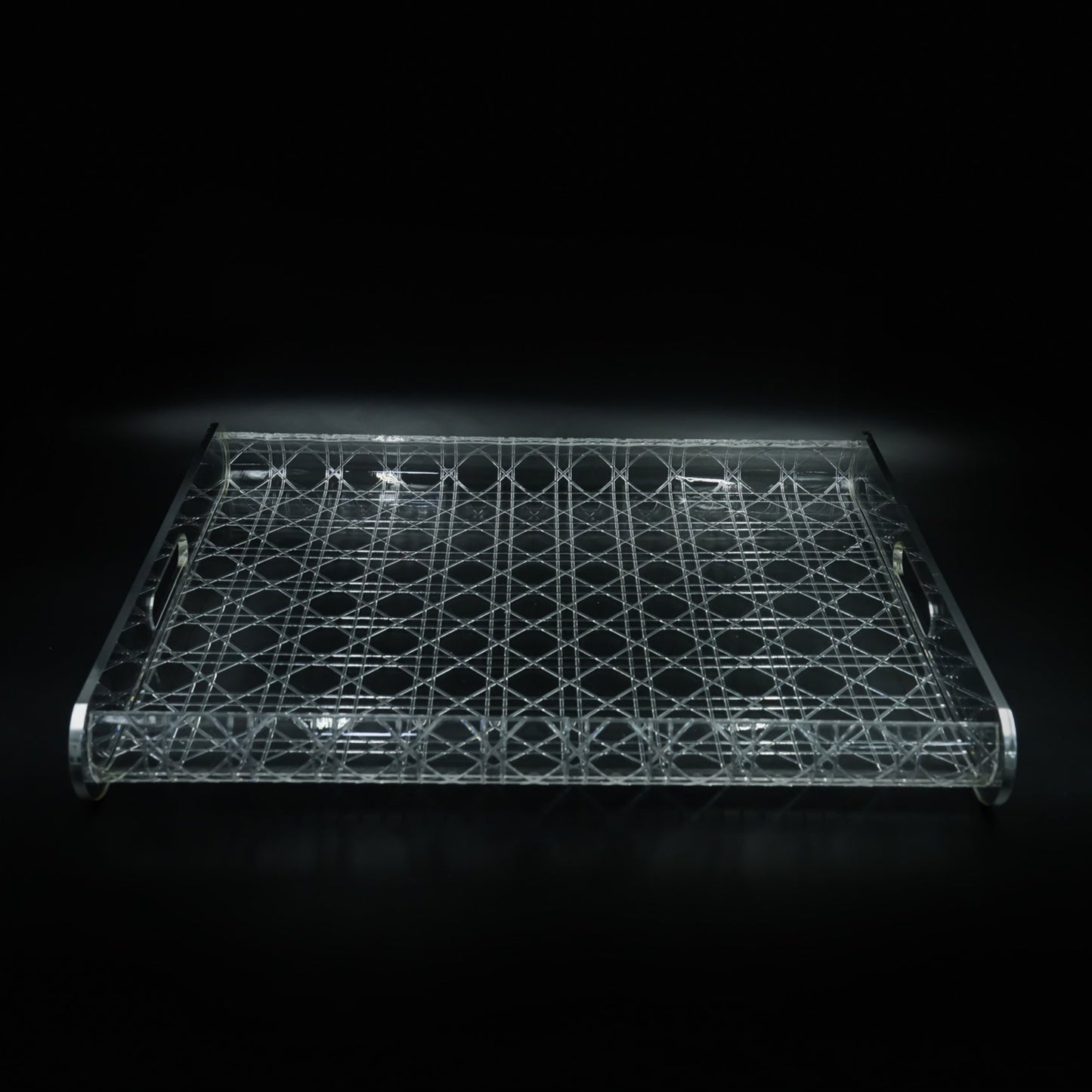 HO-842A-LS Large Acrylic Serving Tray with Silver Line – 48cm (W) x 37cm (L) x 6cm (H)