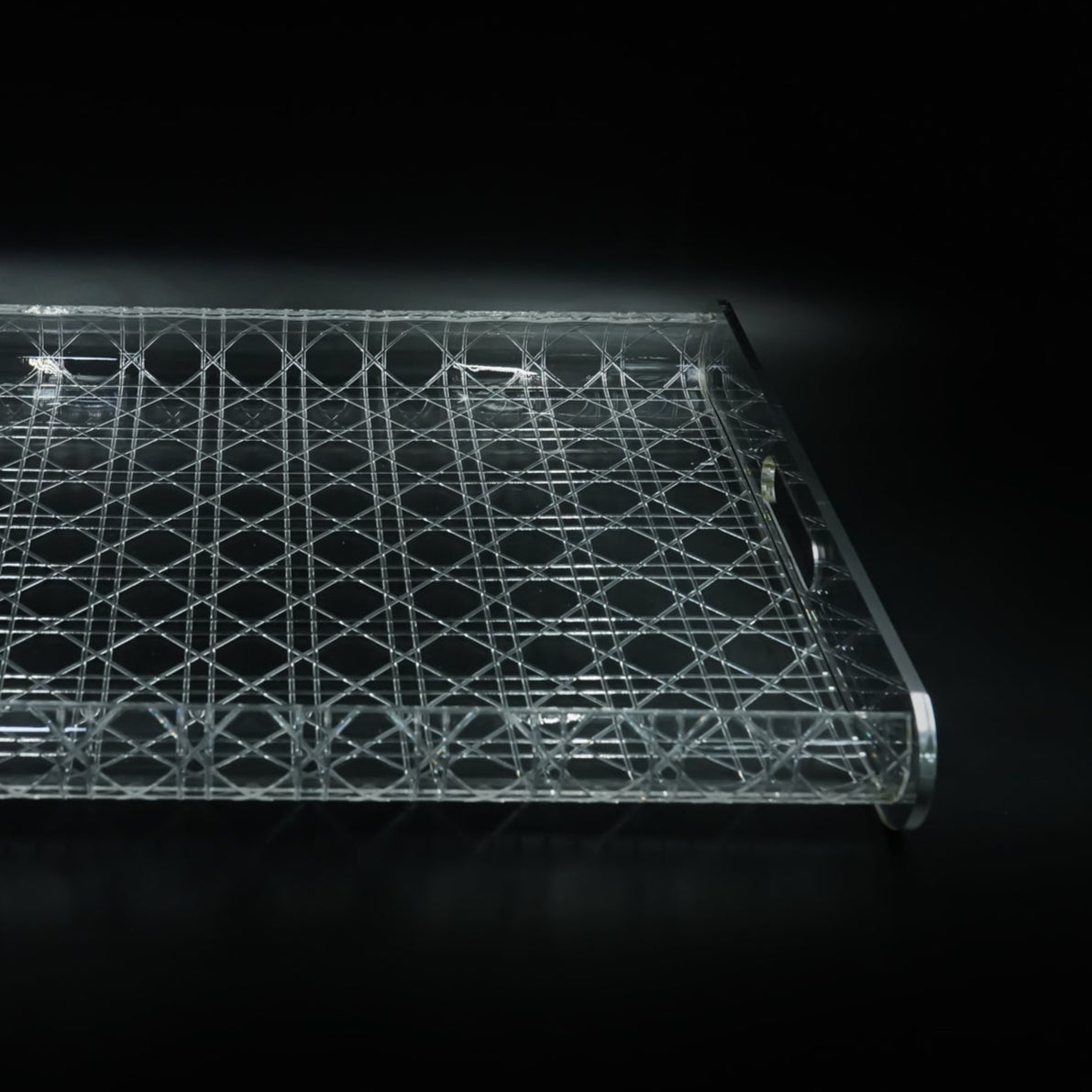 HO-842A-LS Large Acrylic Serving Tray with Silver Line – 48cm (W) x 37cm (L) x 6cm (H)