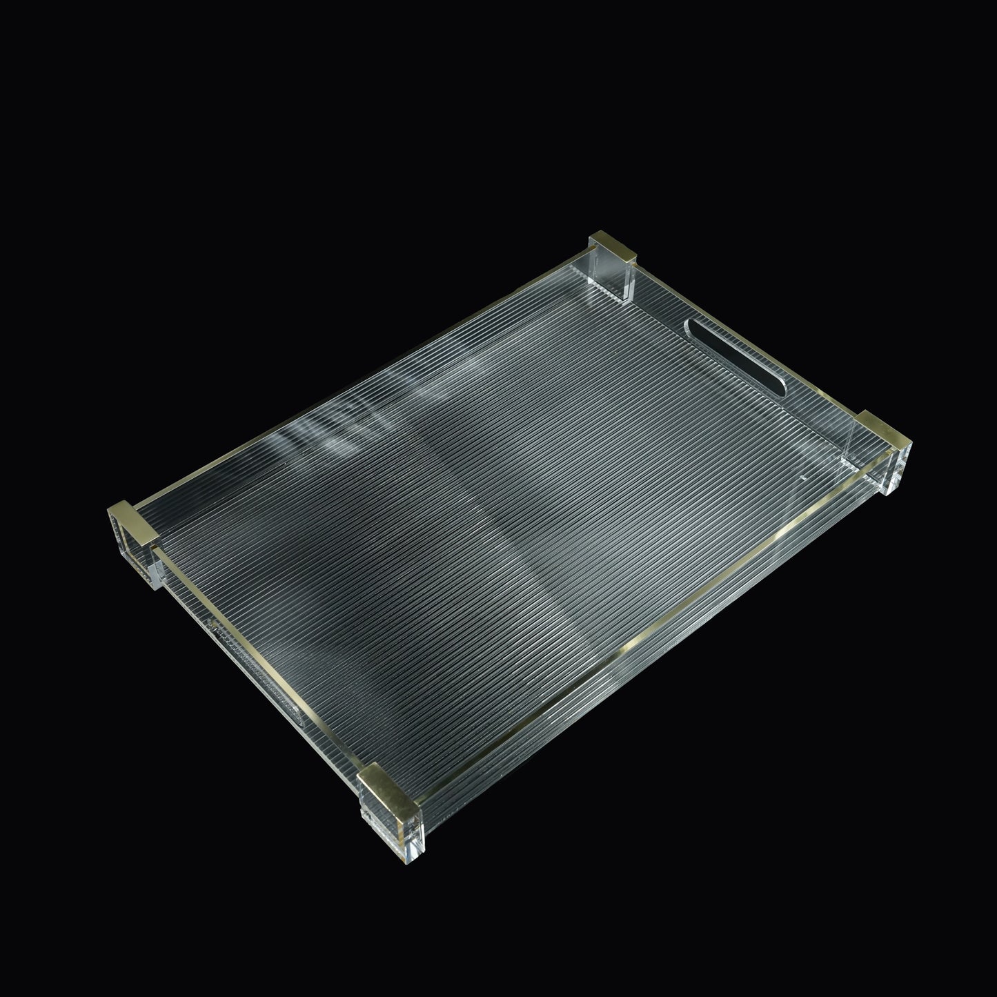 HO-895-L-G Acrylic Serving Tray with Gold Line – 48cm (W) x 33cm (L) x 5cm (H)