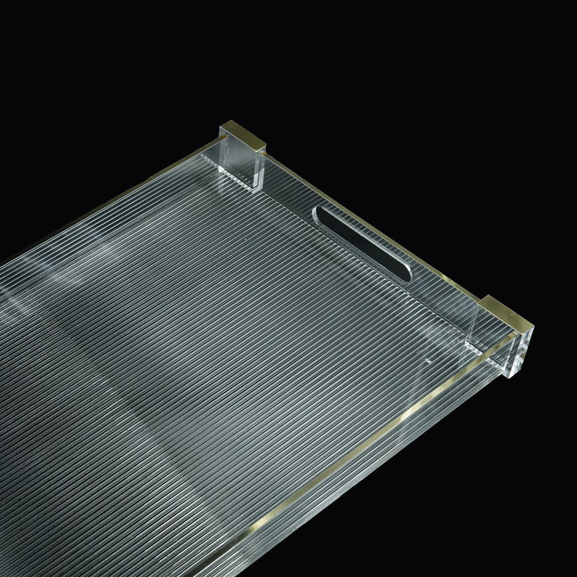 HO-895-L-G Acrylic Serving Tray with Gold Line – 48cm (W) x 33cm (L) x 5cm (H)