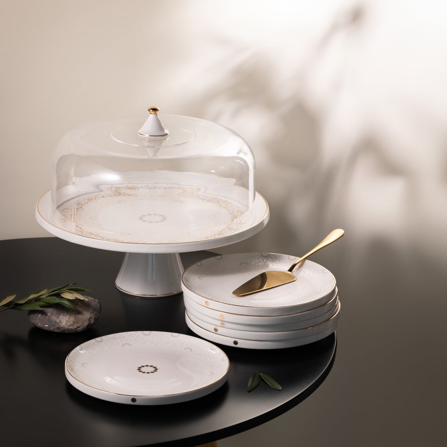Atheer Cake Serving Set White Gold - Et2497