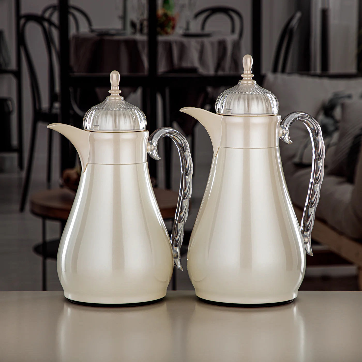 FG810 Vacuum Flask Set 2-Piece (0.7L + 1L) – Pearl White and Clear