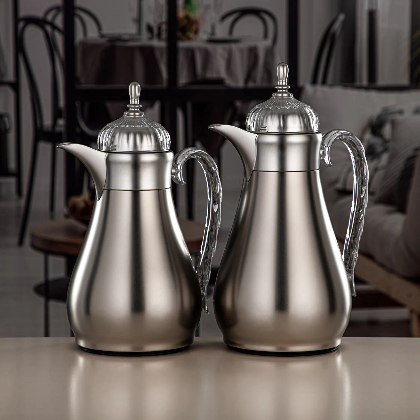 FG810 Vacuum Flask Set 2-Piece (0.7L + 1L) – Matte Silver and Clear