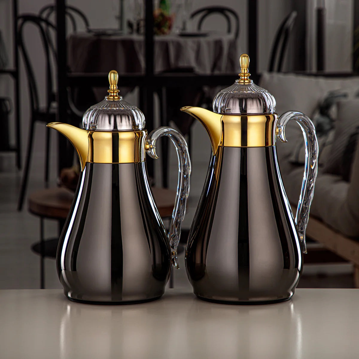 FG810 Vacuum Flask Set 2-Piece (0.7L + 1L) – Gun Black and Gold