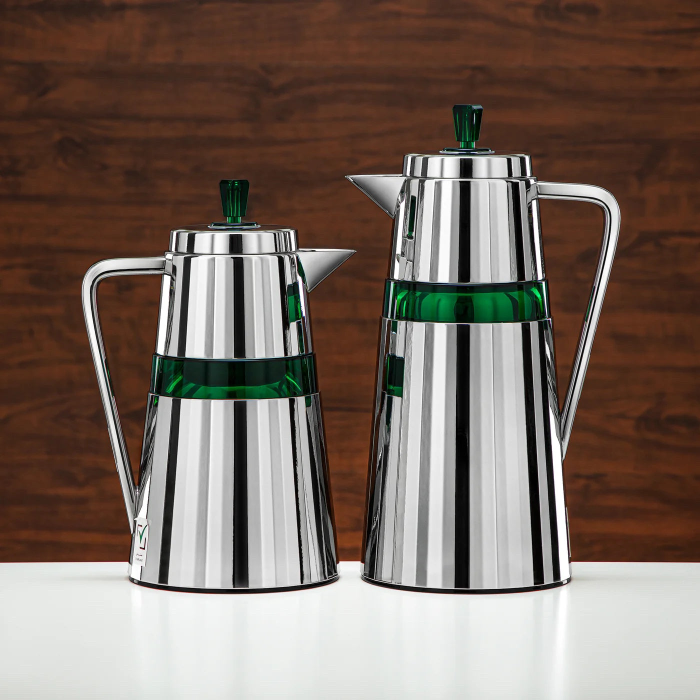 C77-SCG Vacuum Flask 2PC Set (1L + 0.7L) – Silver and Green Finish – Elegant Thermal Bottles for Hot and Cold Drinks