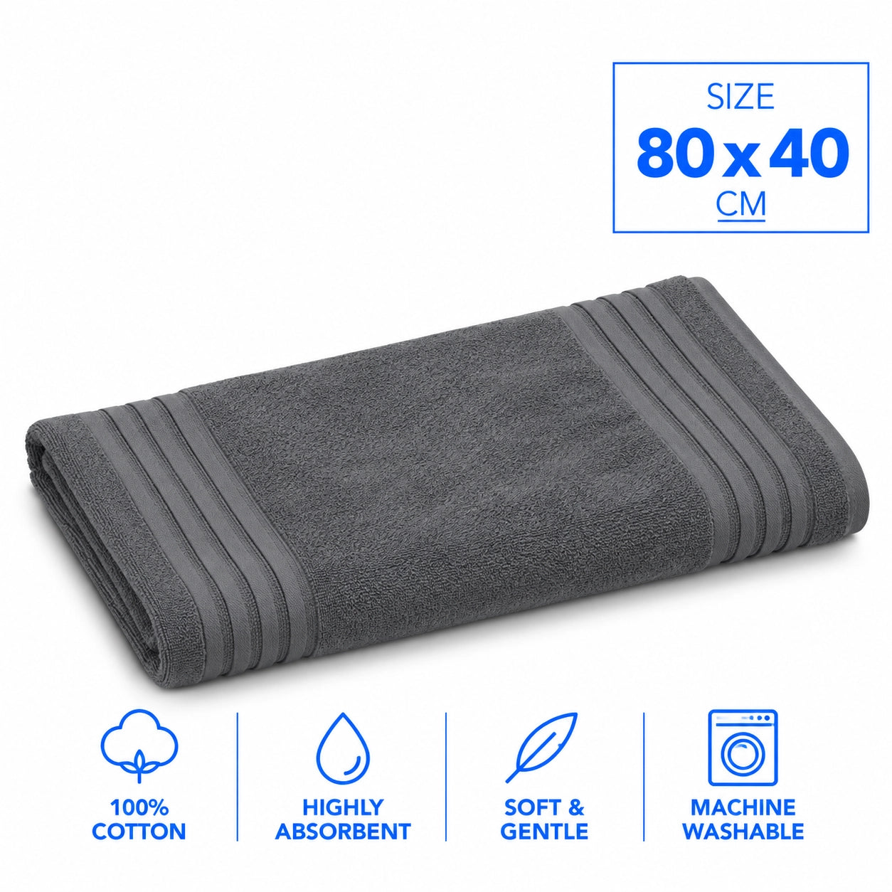 Cotton Hand Towel – 80 × 40 cm – Dark Grey | Siddiq Gifts