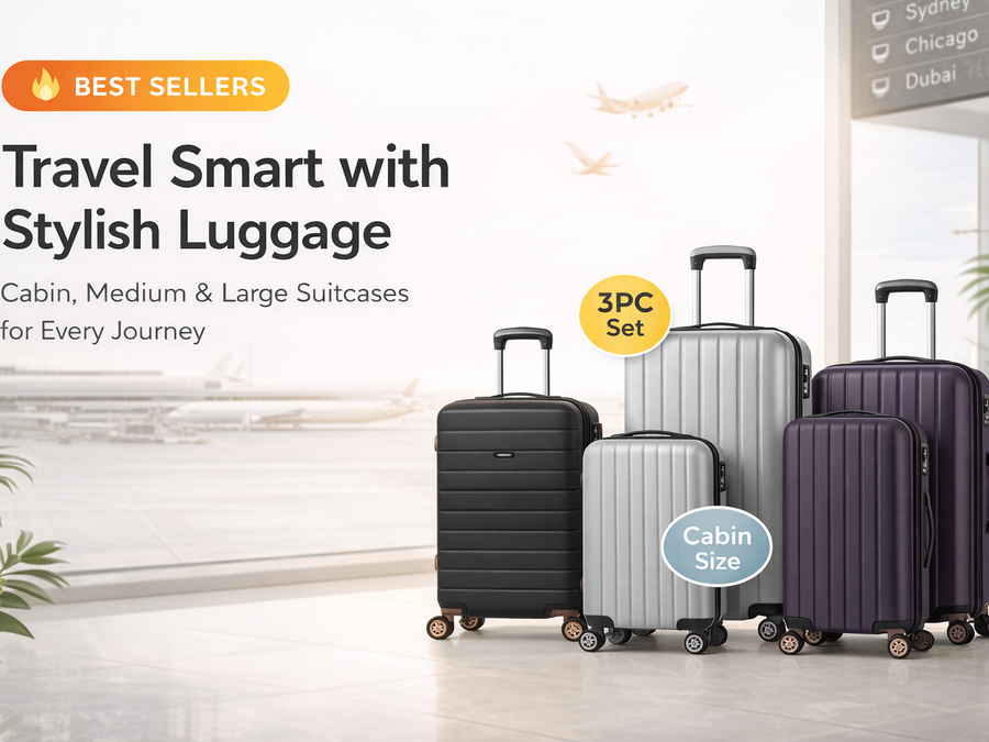 Travel Luggage Suitcases Set Black Silver Purple Hard Shell Cabin Medium Large Siddiq Gifts
