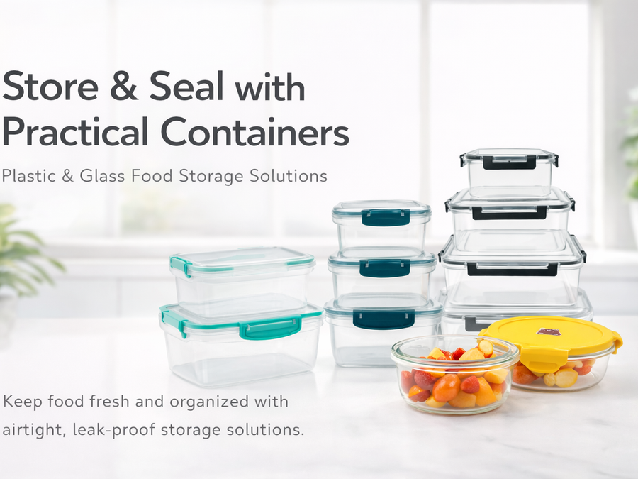 Food Storage Containers Collection with Airtight Plastic and Glass Kitchen Storage Boxes