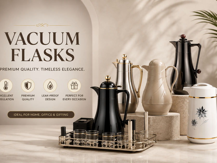 Premium stainless steel vacuum flasks and thermal coffee pots collection.