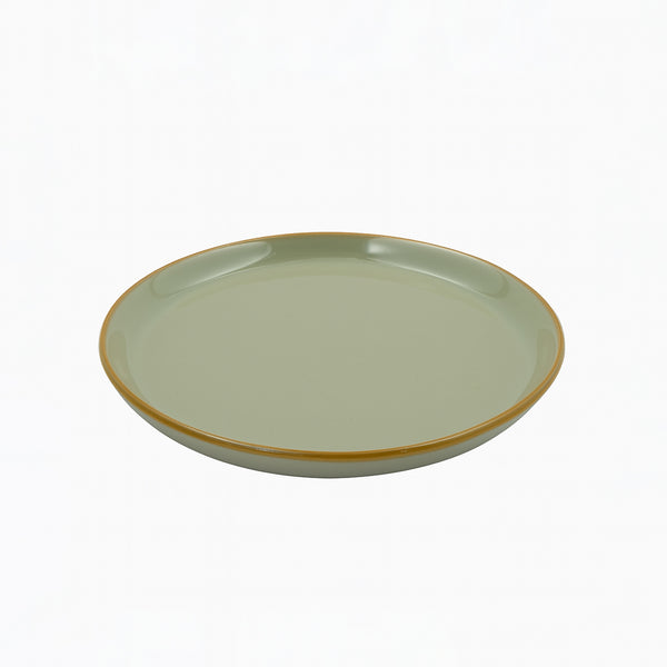 99580-11 – Ceramic Plate 8 Inches – Sage Green with Brown Rim