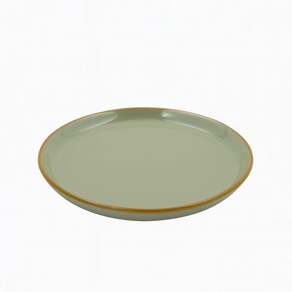 99580-10 – Ceramic Plate 11 Inches – Sage Green with Brown Rim