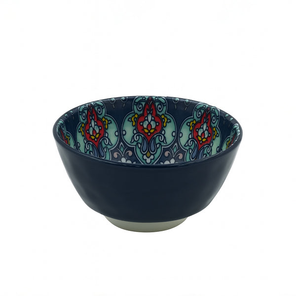99579-01 – Ceramic Bowl 4.5 Inches – Navy with Patterned Interior