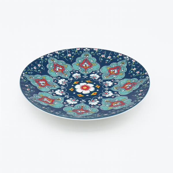 99578-01 – Ceramic Plate 8.5 Inches – Navy with Patterned Surface
