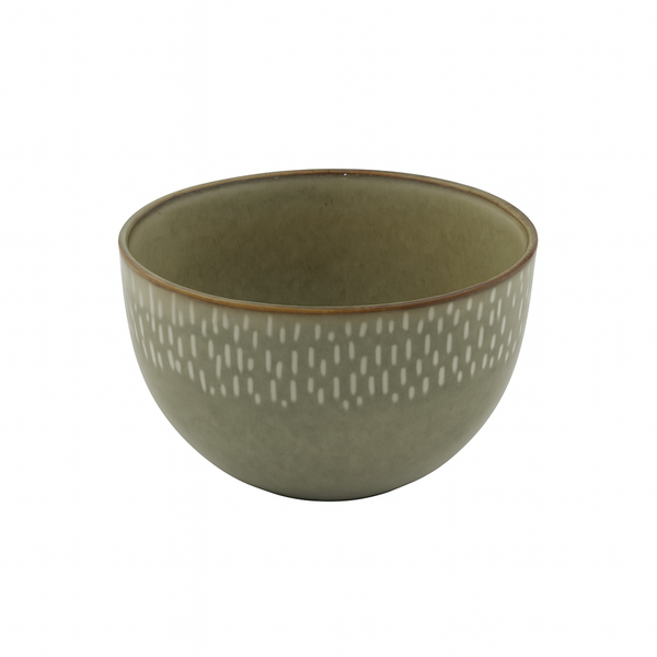 99582-06 – Ceramic Bowl 5 Inches – Olive Green with White Dash Pattern