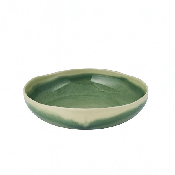 99577-02 – Ceramic Bowl 8.5 Inches – Glossy Green with Organic Wavy Rim