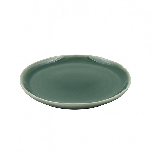 99577-01 – Ceramic Plate 8.5 Inches – Glossy Green with Organic Edge Design