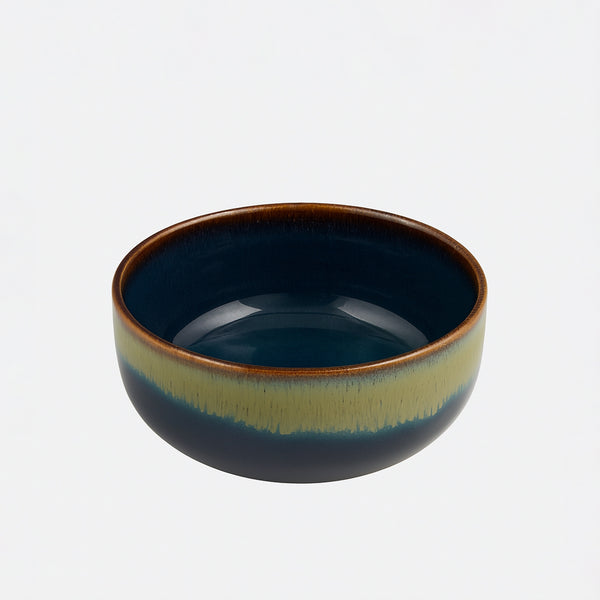 99581-19 – Ceramic Bowl 4 Inches – Deep Teal with Rustic Gradient Rim