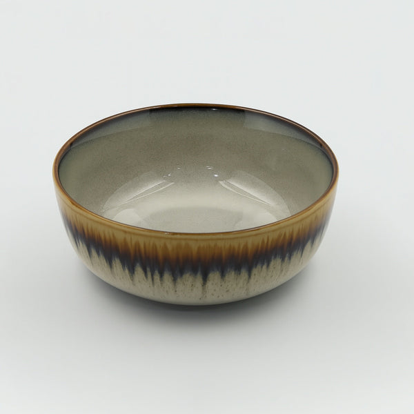 99586-03 – Ceramic Bowl 6.5 Inches – Beige Grey with Earth-Toned Drip Rim