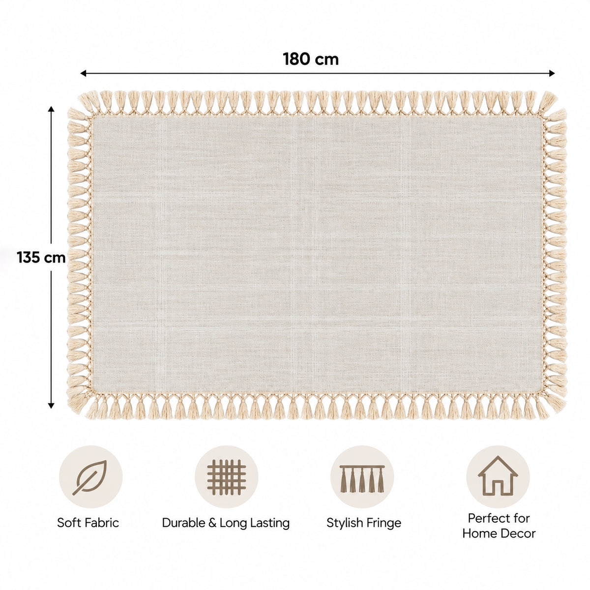 97187-13/99315-10 Fabrix Fringed Rectangular Tablecloth – 135 × 180 cm – Cream