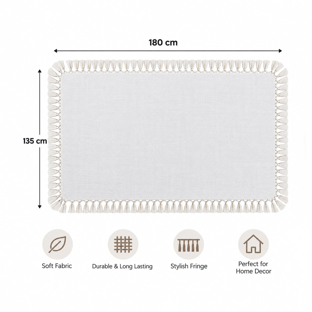 97186-04/99314-04 Fabrix Fringed Rectangular Tablecloth – 135 × 180 cm – White