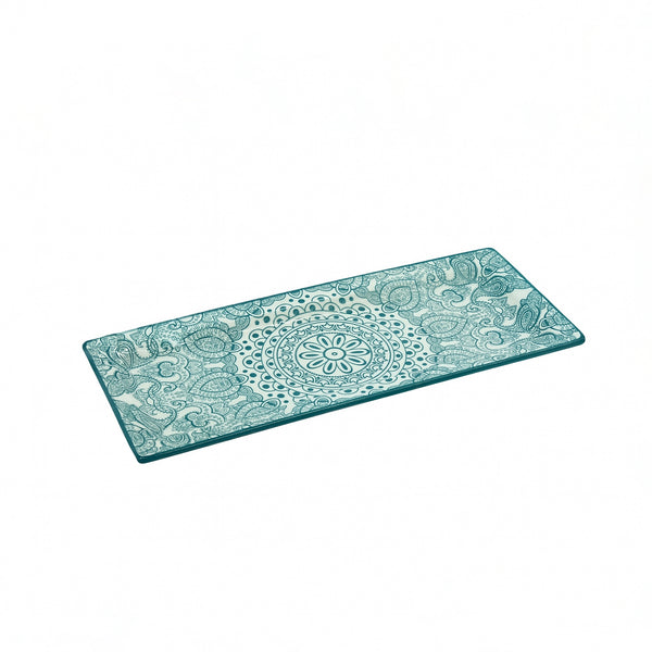 D03-111 – Ceramic Rectangular Plate 29×12 cm – Green Arabesque Pattern