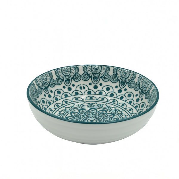 D03-055 – Ceramic Round Dish 5.125 Inches – Green Arabesque Pattern