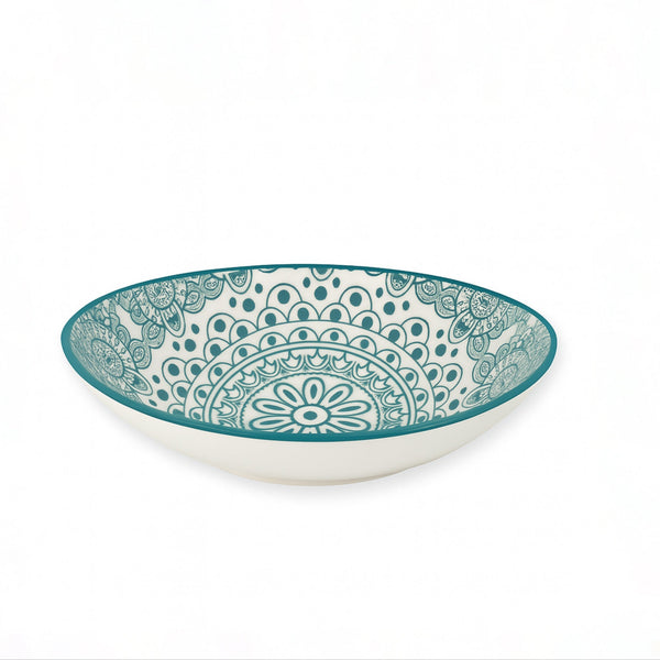 D03-068 – Ceramic Oval Bowl 8 Inches – Green Arabesque Pattern
