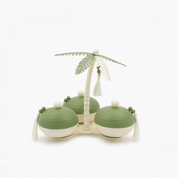 301-15 Nut Bowl Set with Stand  – 3-Piece Set –  Green & Ivory