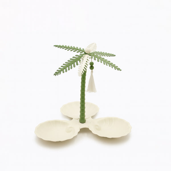301-5 Nut Bowl Set with Stand – 3-Piece Bowls – Ivory & Green