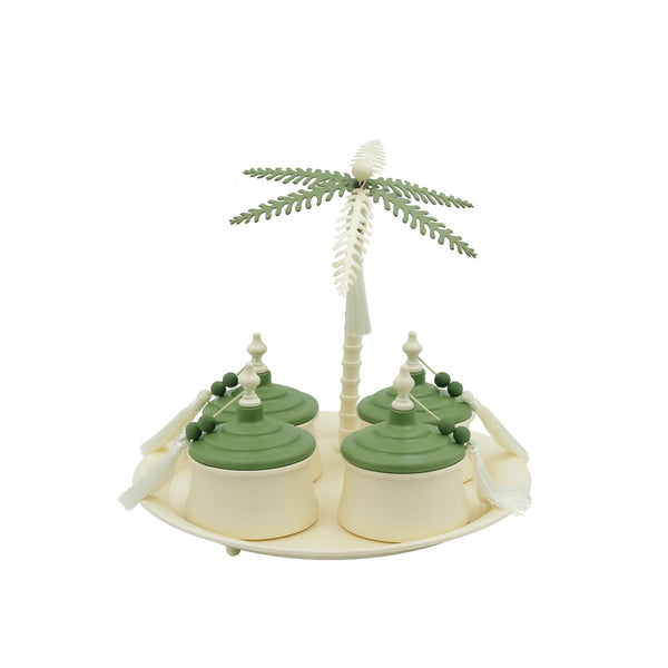 301-16 Nut Bowl Set with Stand  – 4-Piece Set  – Ivory & Green