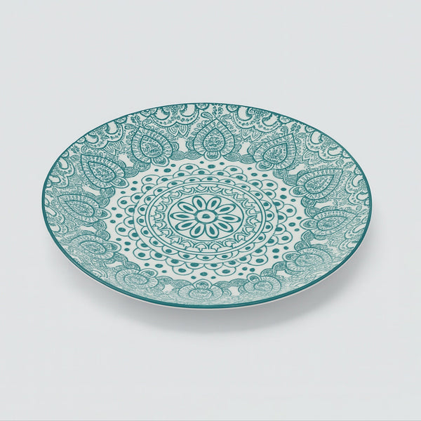 D03-064 – Ceramic Round Plate 9 Inches – Green Arabesque Pattern