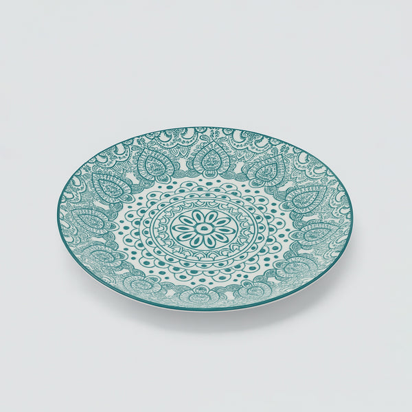 D03-063 – Ceramic Round Plate 8 Inches – Green Arabesque Pattern