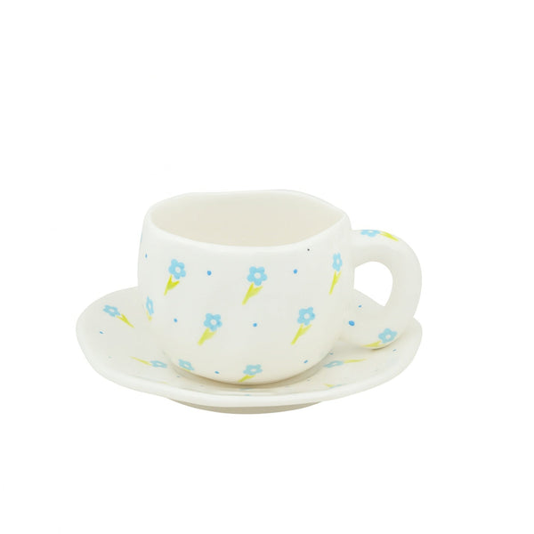 1511-17 Ceramic Cup & Saucer – Blue Floral Print Design