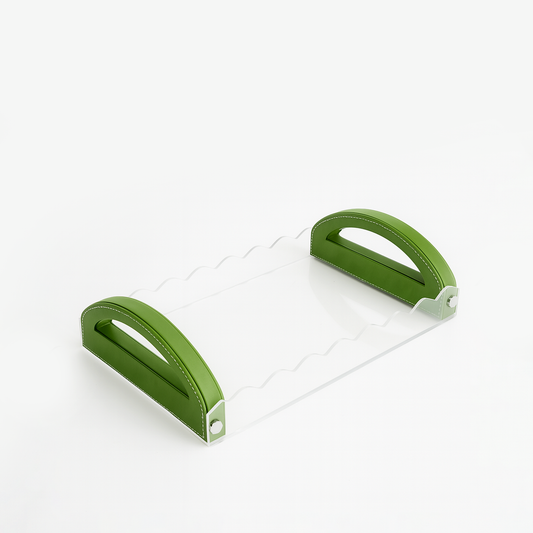 TR0047 – Acrylic Tray with Leather Handle 40x26 cm – Green