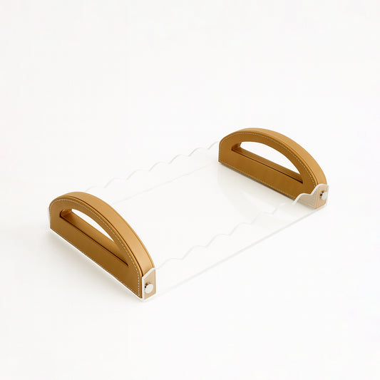 TR0047 – Acrylic Tray with Leather Handle 40x26 cm – Beige