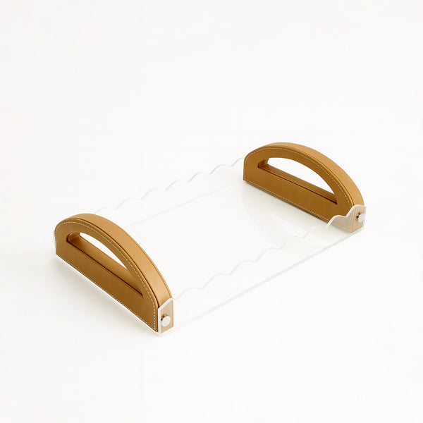TR0047 – Acrylic Tray with Leather Handle 40x26 cm – Beige