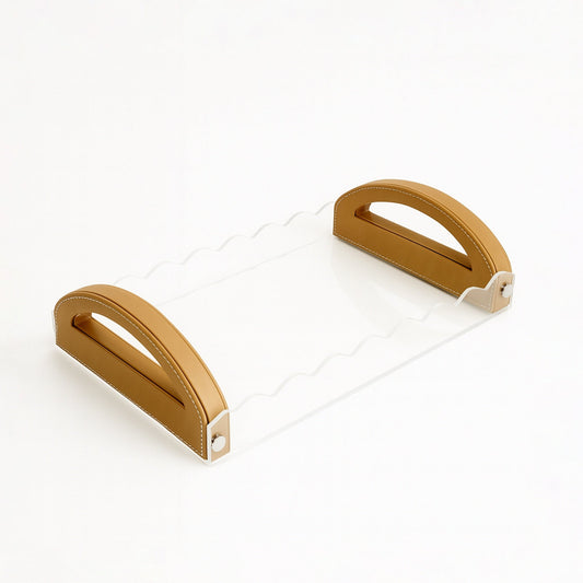 TR0046 – Acrylic Tray with Leather Handle 50x30 cm – Beige