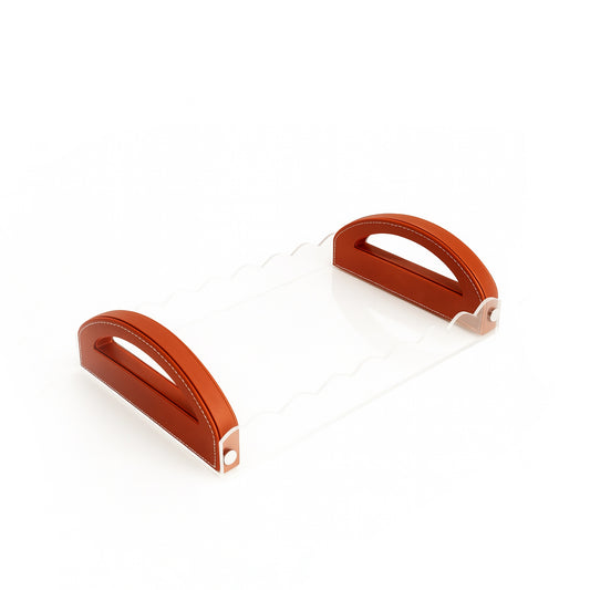 TR0047 – Acrylic Tray with Leather Handle 40x26 cm – Brown