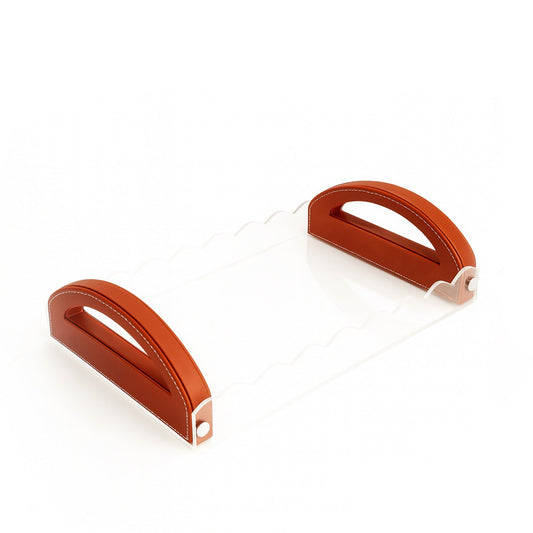 TR0046 – Acrylic Tray with Leather Handle 50x30 cm – Brown