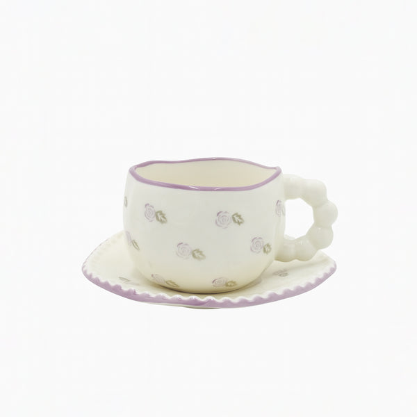 1511-05 Ceramic Cup & Saucer – Purple Rose Print Design