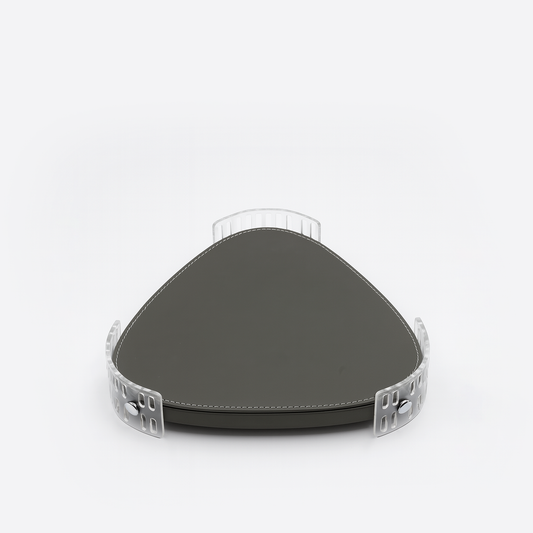 TR0044 – Acrylic Triangle Tray with Leather Base 30 cm – Silver