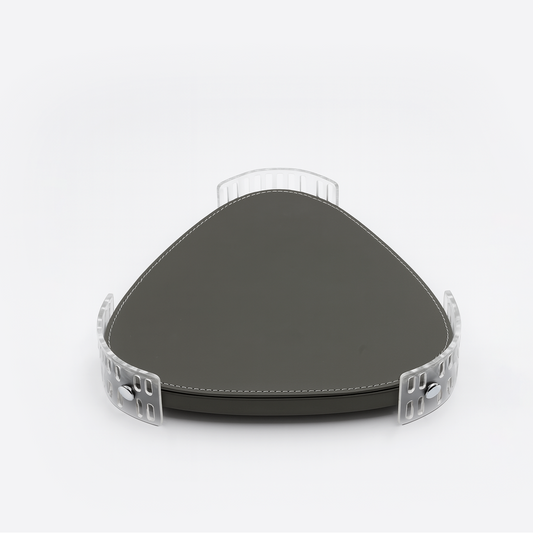 TR0045 – Acrylic Triangle Tray with Leather Base 40 cm – Silver