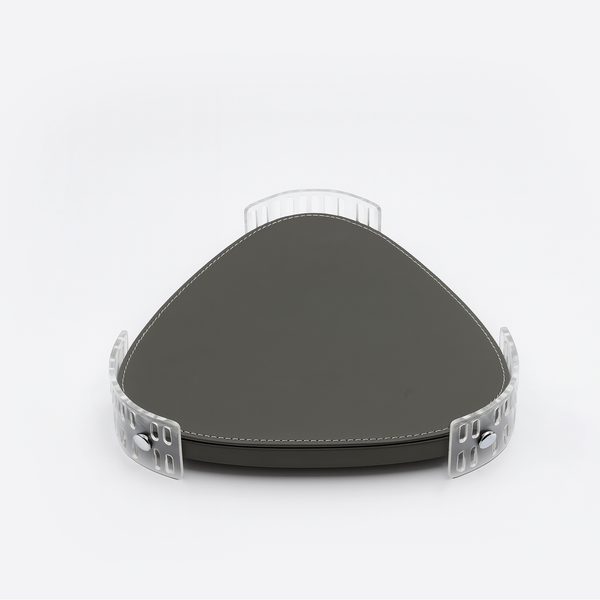 TR0045 – Acrylic Triangle Tray with Leather Base 40 cm – Silver