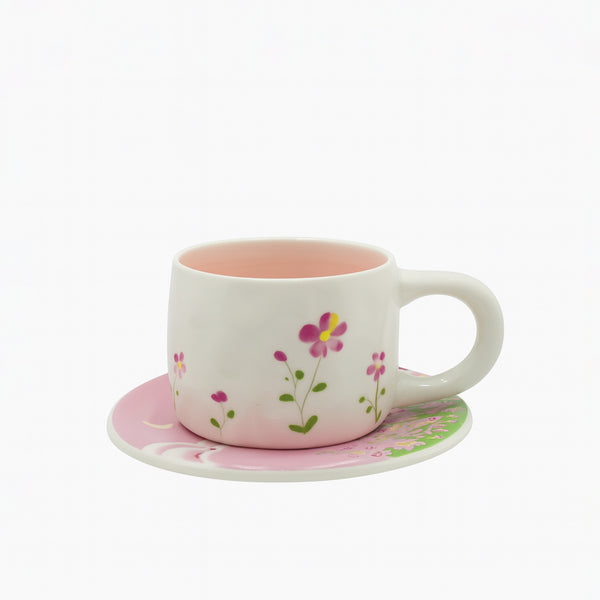 1512-07 Ceramic Cup & Saucer – Pink Floral Garden Design