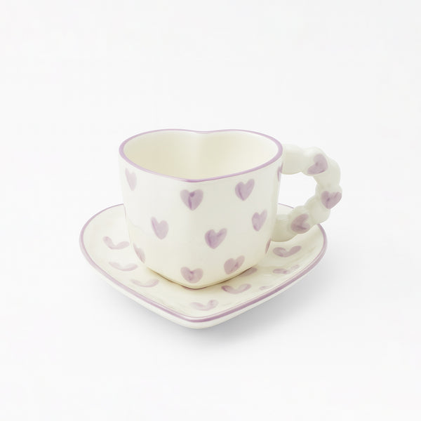 1512-03 Ceramic Cup & Saucer – Purple Heart Print Design
