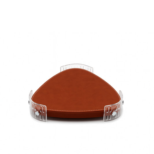 TR0045 – Acrylic Triangle Tray with Leather Base 40 cm – Brown