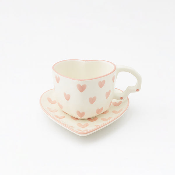 1512-04 Ceramic Cup & Saucer – Pink Heart Print Design