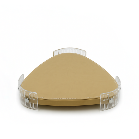 TR0045 – Acrylic Triangle Tray with Leather Base 40 cm – Beige